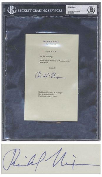 Richard Nixon Signed Souvenir Resignation -- Encapsulated by Beckett